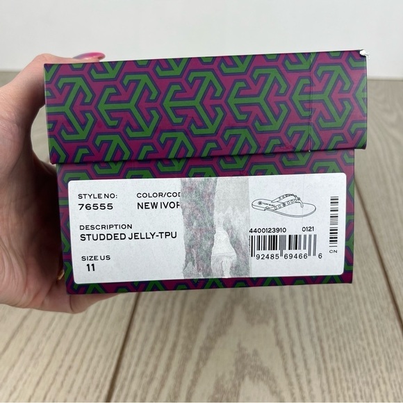 Tory Burch Studded Jelly Flip Flop Thong Sandals 11 Ivory/Cream $128 - Picture 8 of 8